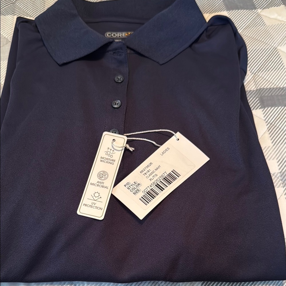 Core365 ladies XL, short sleeve, navy blue, NWT golf shirt.